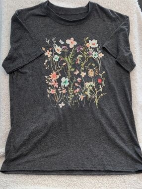 Dark Gray Floral Graphic Tee